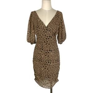 Revolve x LPA Dress 694 Ruched Mini Dress Leopard Print Women's Size Medium